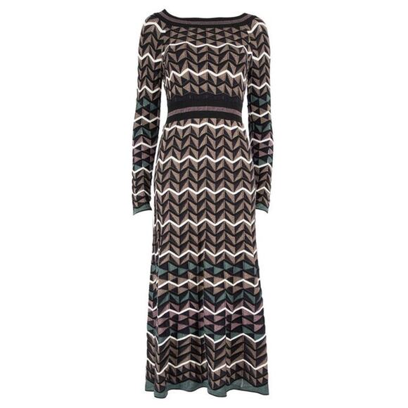 Missoni Black White Chevron Zig Zag Sweater Knit Iconic Midi Dress 40 Wool Blend - Picture 1 of 11